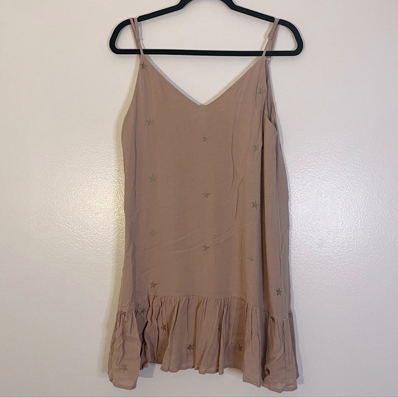 Storia | Dusty rose babydoll mini dress Embroidered gold stars Women’s size M - Picture 9 of 9